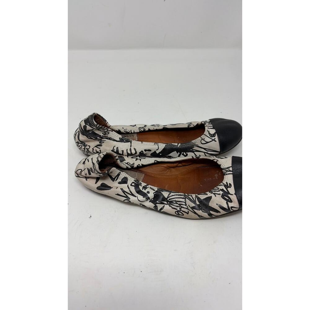 Lanvin graffiti-print ballet flats white black leather cap toe sz 36 - Picture 3 of 7